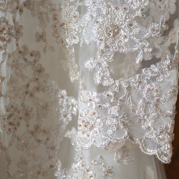 2 piece Vintage Oleg Cassini Collection Ivory Wedding Dress Lace Beaded Jacket 4 - Picture 13 of 16